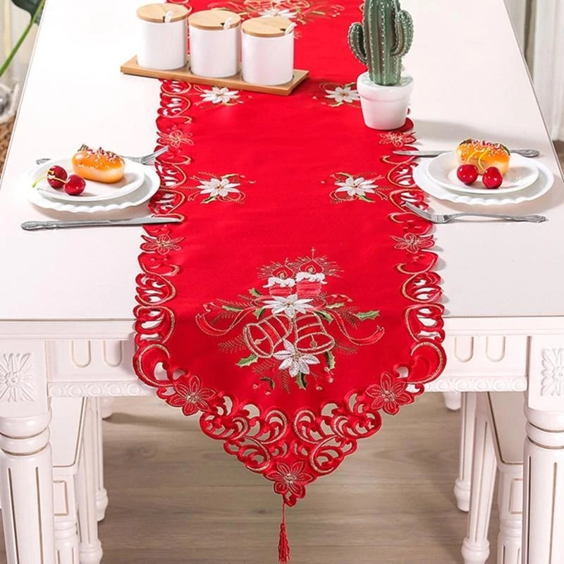 Holly Embroidered Christmas Table Runner 38×176 cm