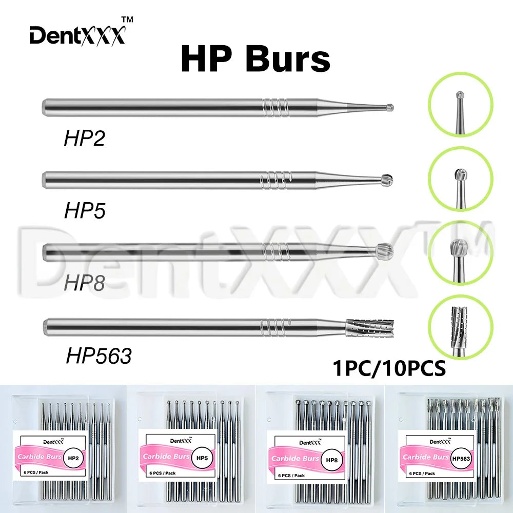 VIBE Tungsten Carbide Drill Bits Round & Fissure HP Shank 1/10Pc
