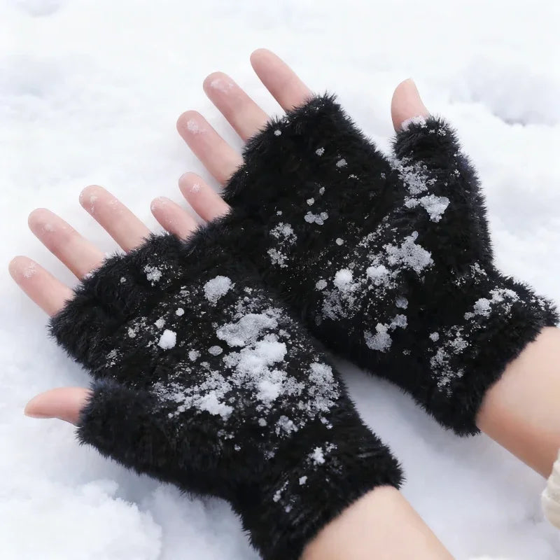 Winter Touch Screen Knit Gloves – Warm Faux Mink Mittens