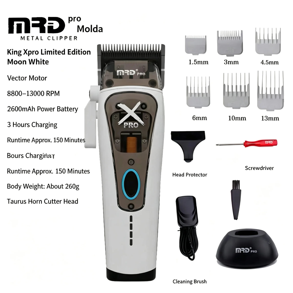 MRD PRO Brain Flower White Hair Clipper – Ultra Quiet Pro Trimmer