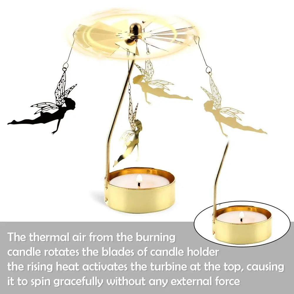 Gold Metal Rotating Candle Holder Carousel Spinner Topper