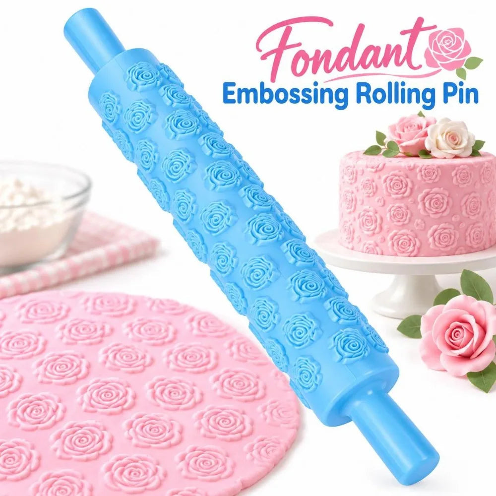 Fondant Embossing Rolling Pin – Food-Grade PP Rose & Feet Pattern
