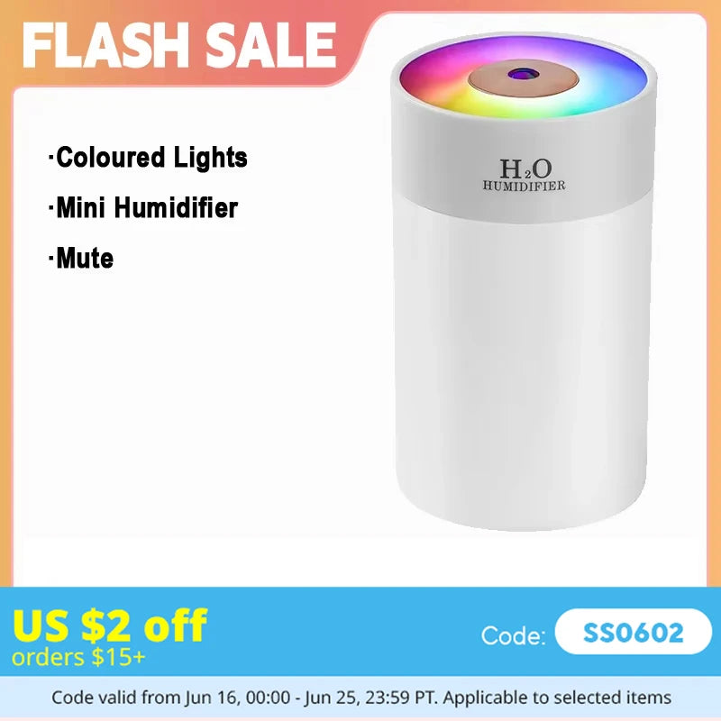 USB Mini Humidifier 260ml with 7-Color Night Light – Desk & Car