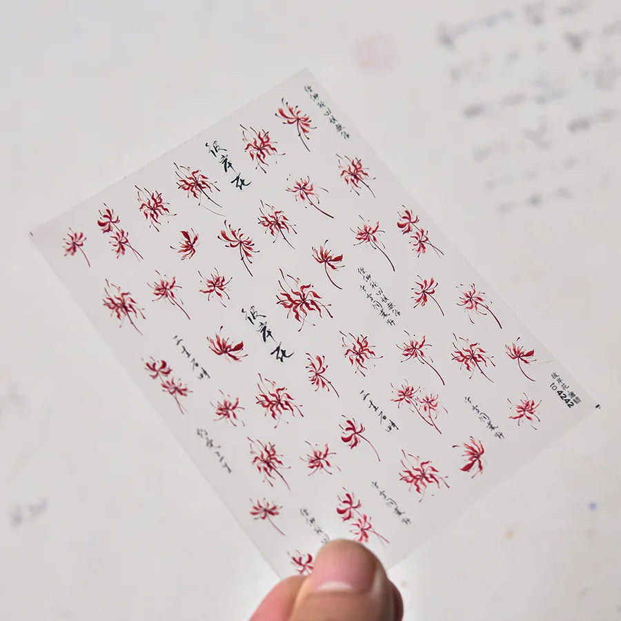 Red Spider Lily & Peony Nail Stickers – Floral Manicure Decals