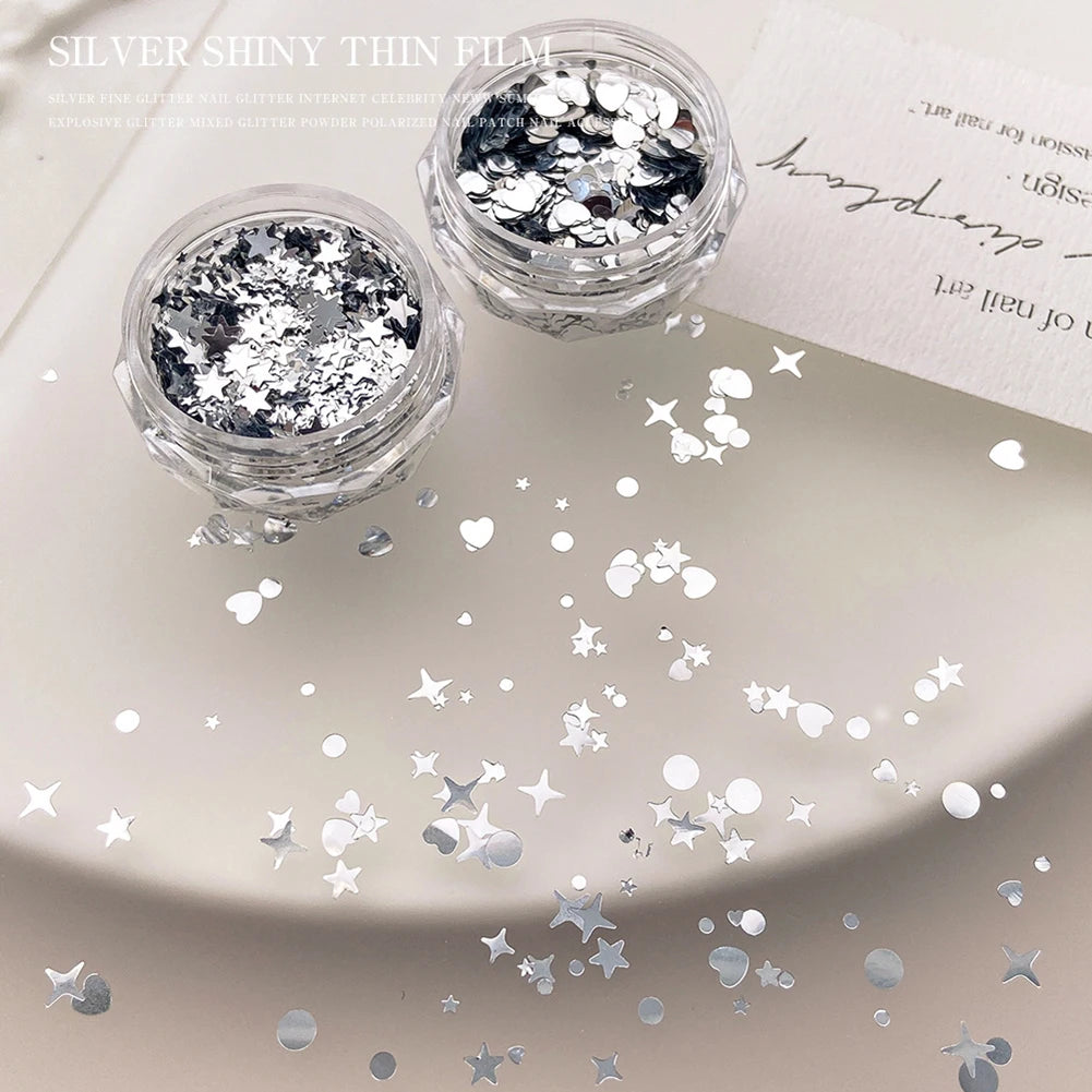 Yoxier Holographic Nail Art Glitter Flakes – Hearts Stars Circles