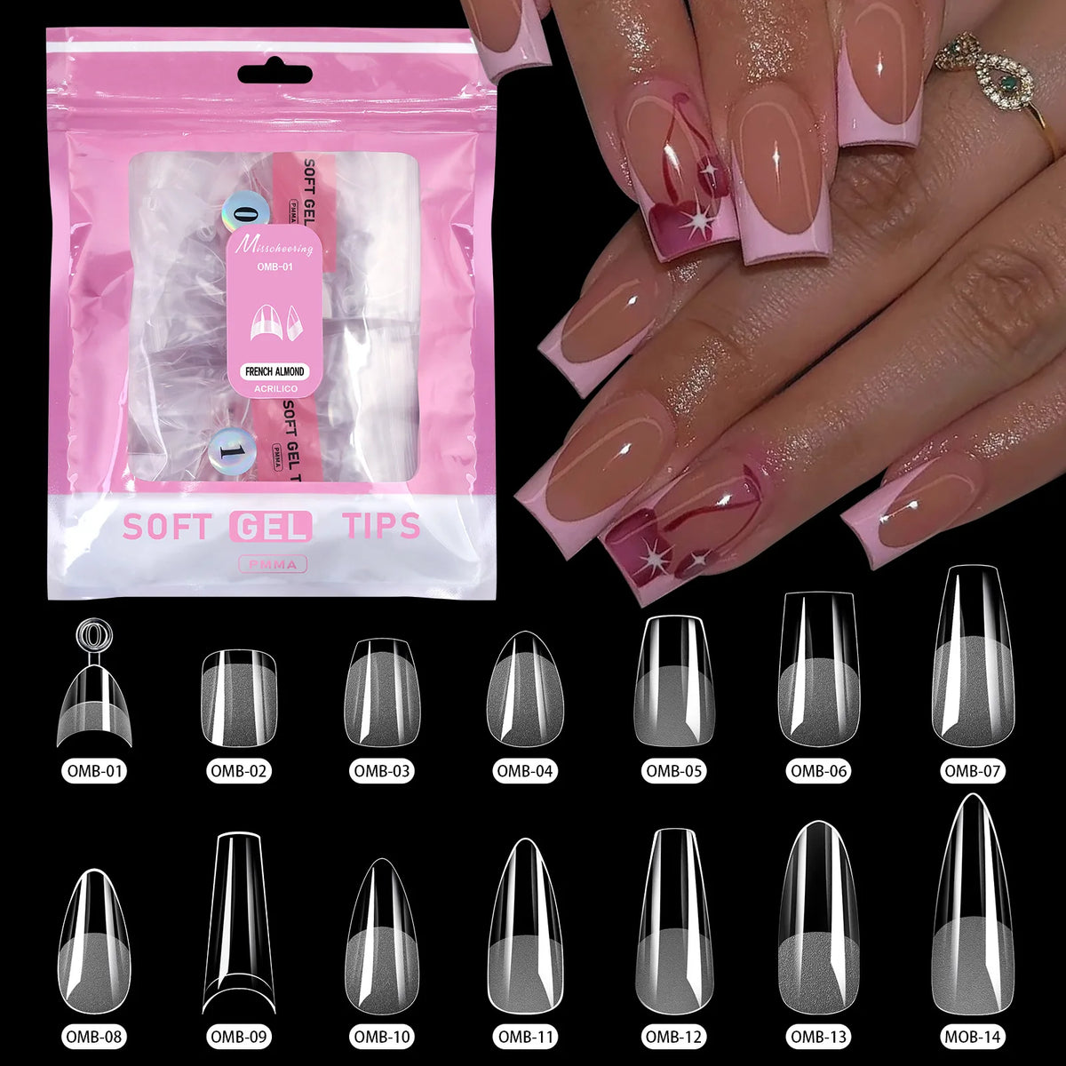 504pcs Acrylic Fake Nail Tips – 14 Styles, 12 Sizes | Misscheering