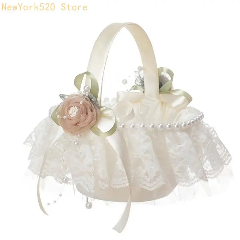 Wedding Flower Basket with Lace & Rose – Ceremony Décor