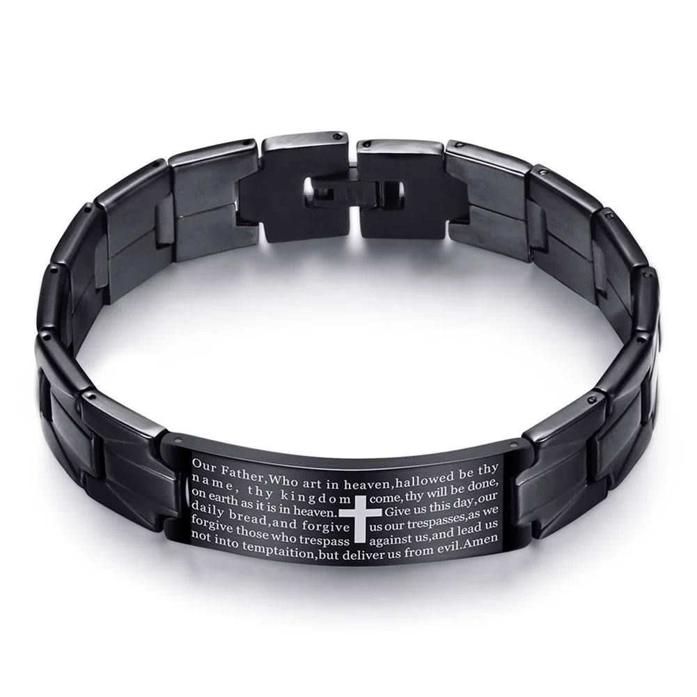 Men's Stainless Steel Cross Prayer Charm Bracelet – Gift