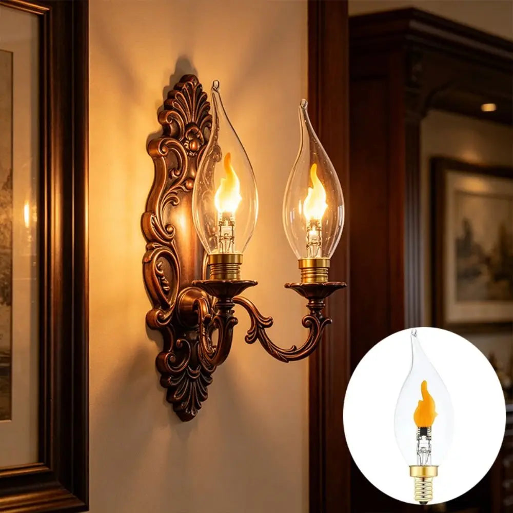 Glass LED Flame Light Bulb E12 E14 E27 Flickering Candle Lamp