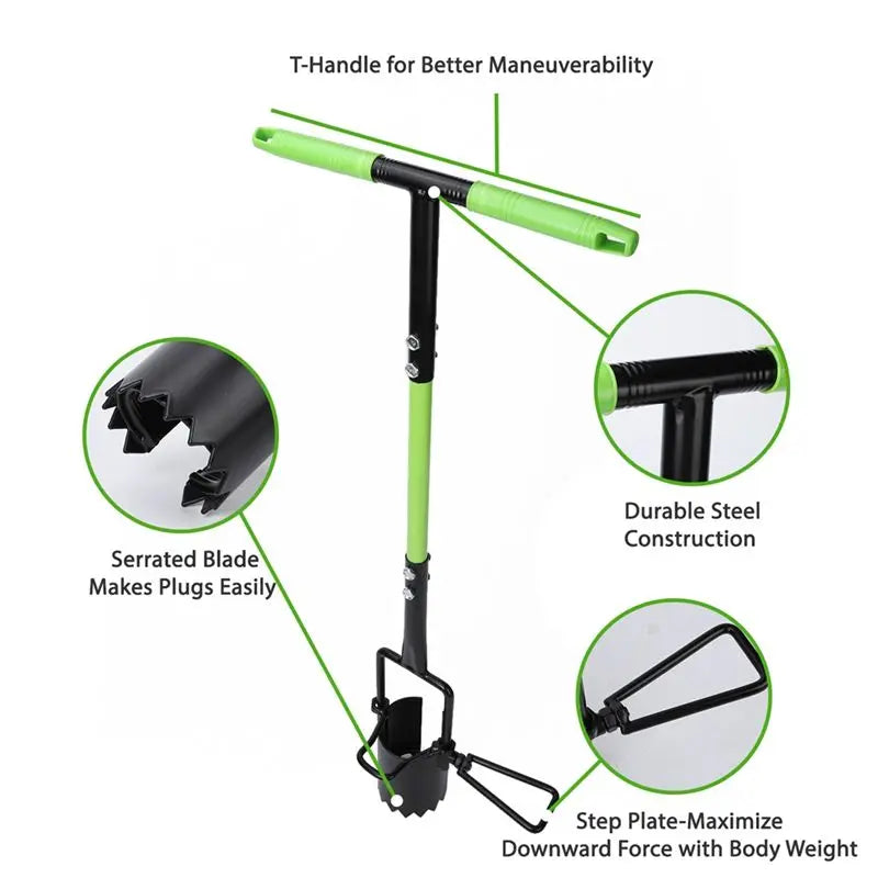 Long-Handled Bulb Planter Tool – 5-in-1 T-Handle Weeder