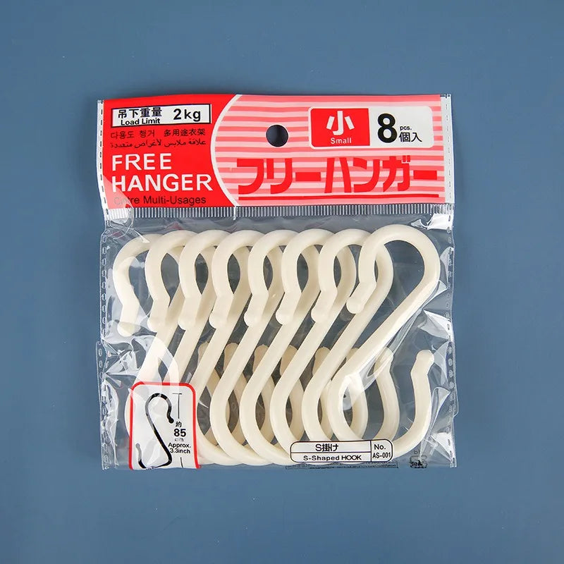 8-Pack Plastic S-Shaped Hooks – Multi-Purpose Home Storage