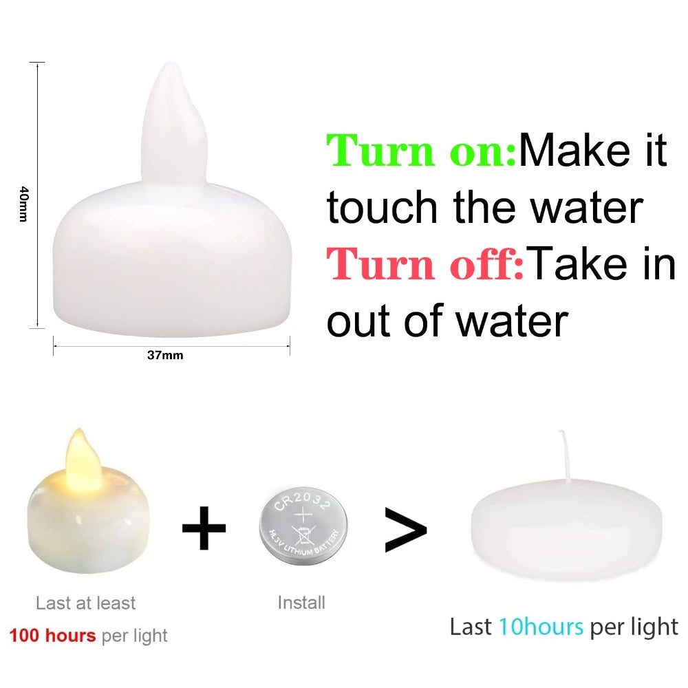 Flameless Floating LED Tealights – Waterproof 12-Pack, 100H