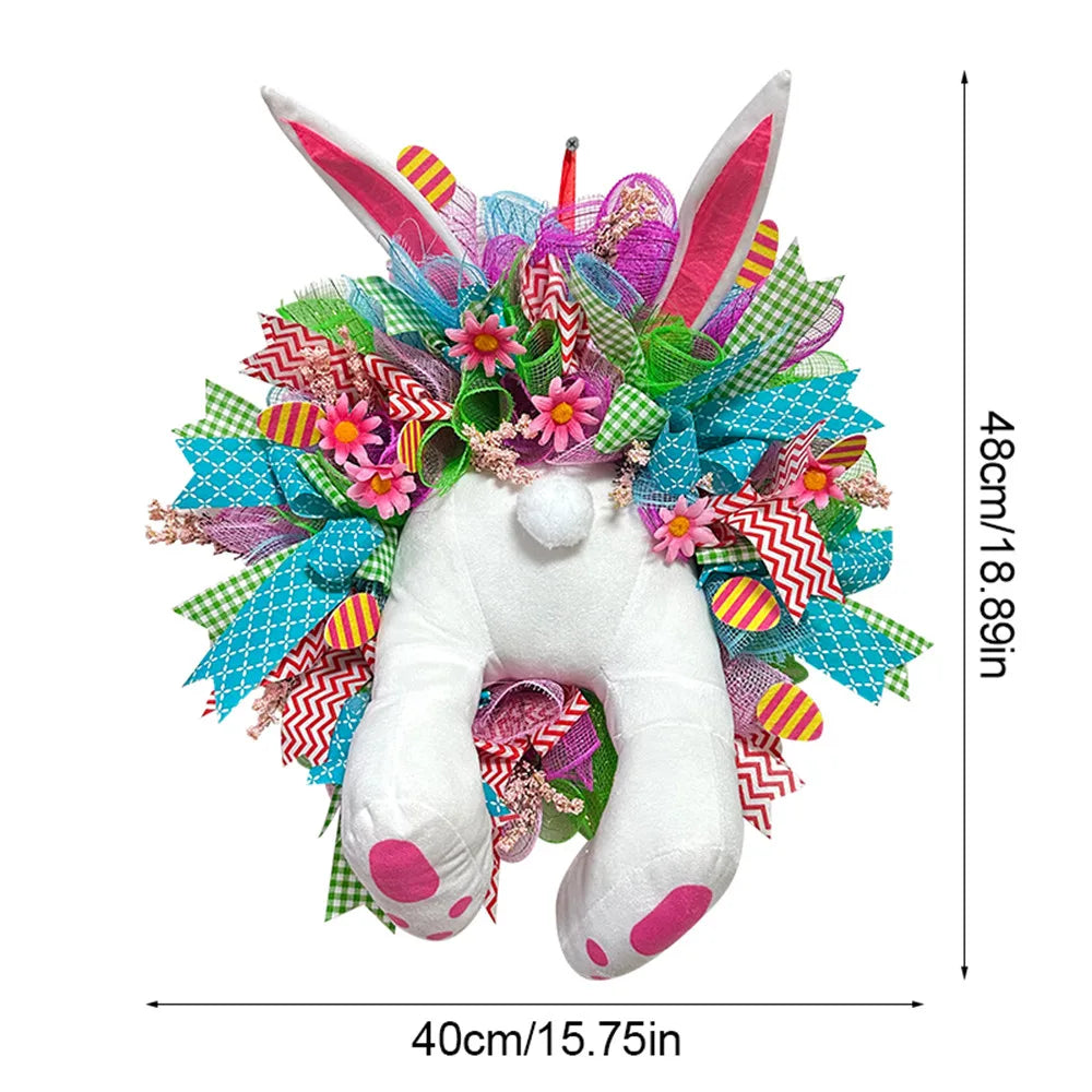 Easter Egg Wreath with Bow Ribbon – 18" Handmade Door Decor