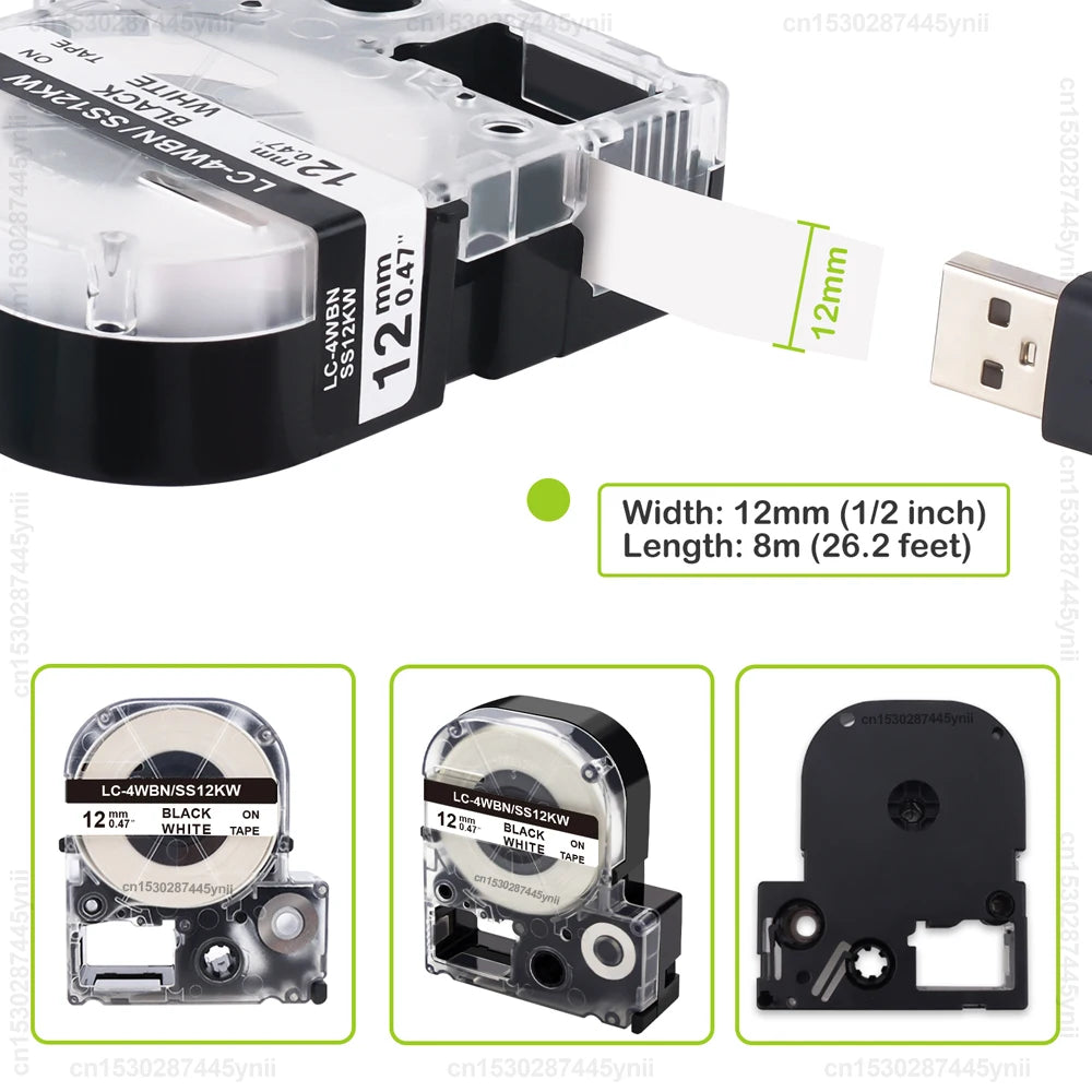 Labelwell 12mm Label Tape for Epson & KingJim – 2/5 Pack