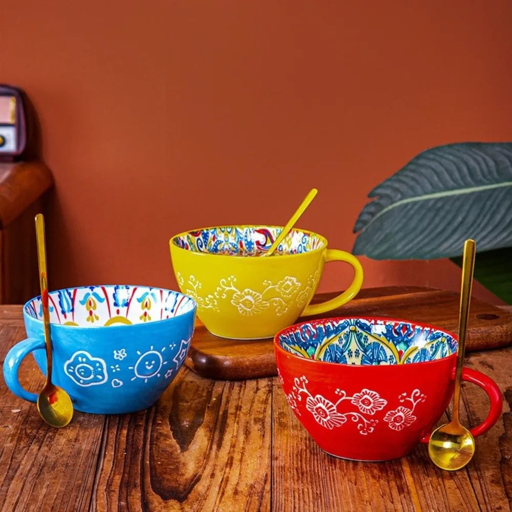 15oz Boho Hand-Painted Ceramic Mug | Microwave Safe