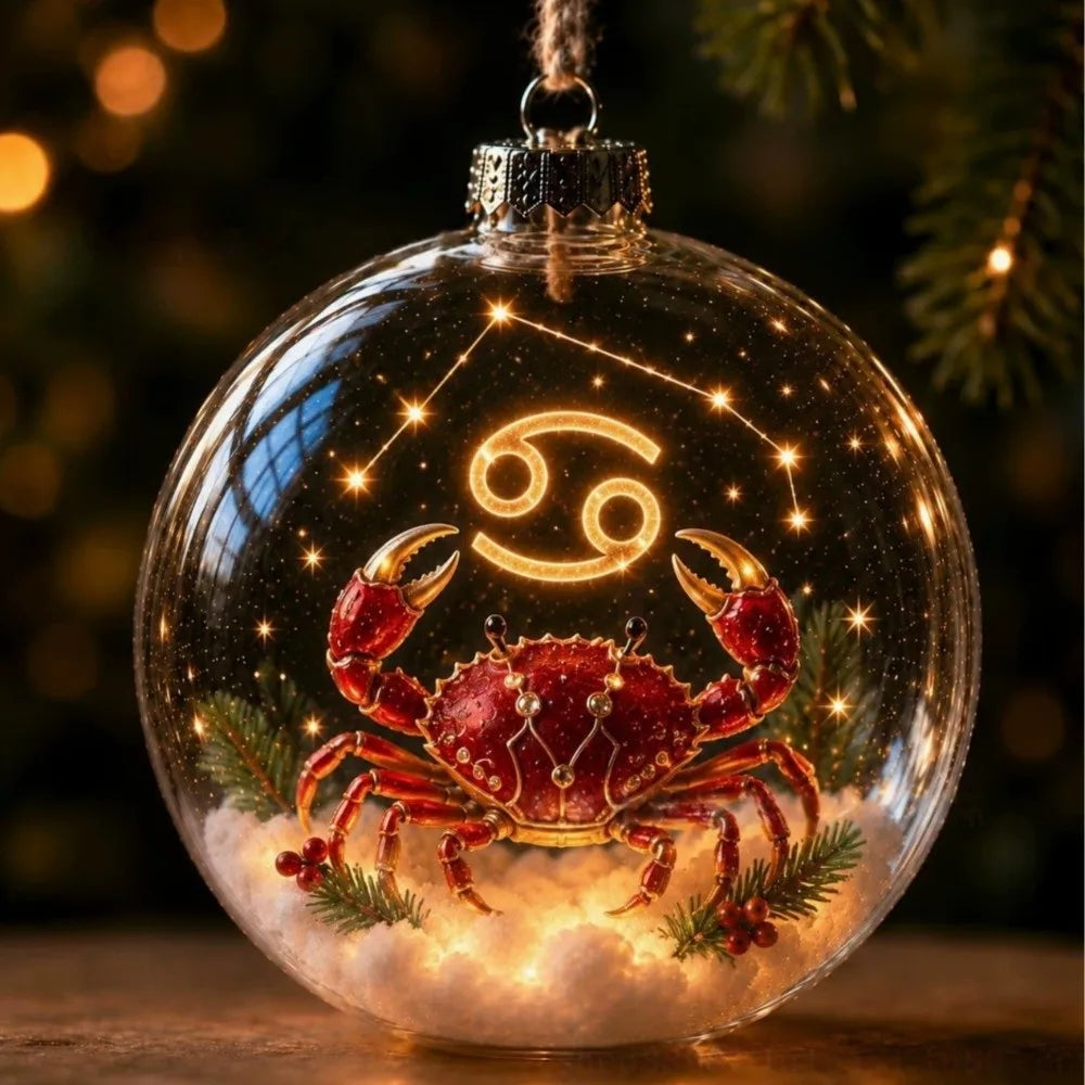 Zodiac Christmas Ball Ornament with Warm Built-In Light