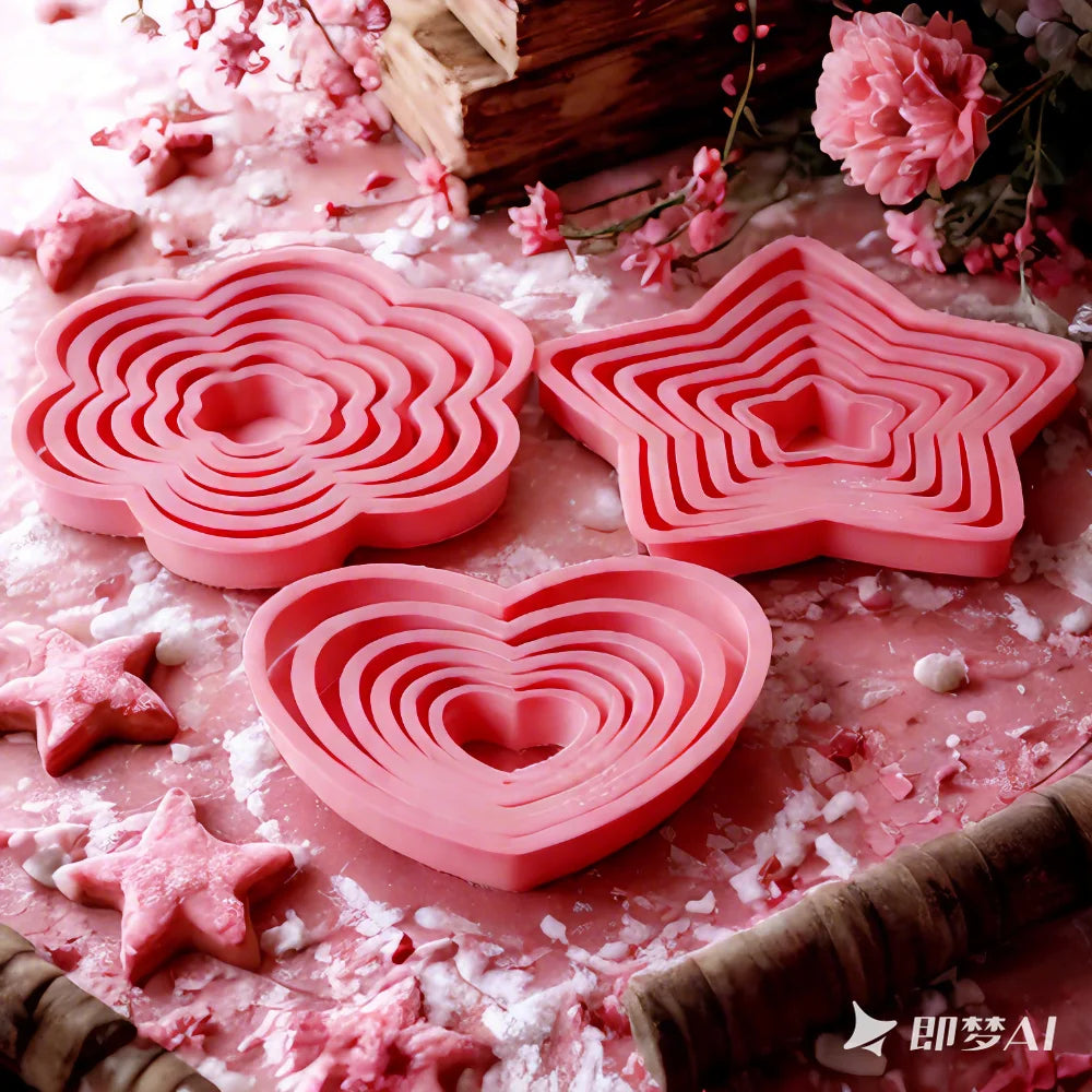 Pink Heart Star Flower Cookie Cutter Molds – Baking Set
