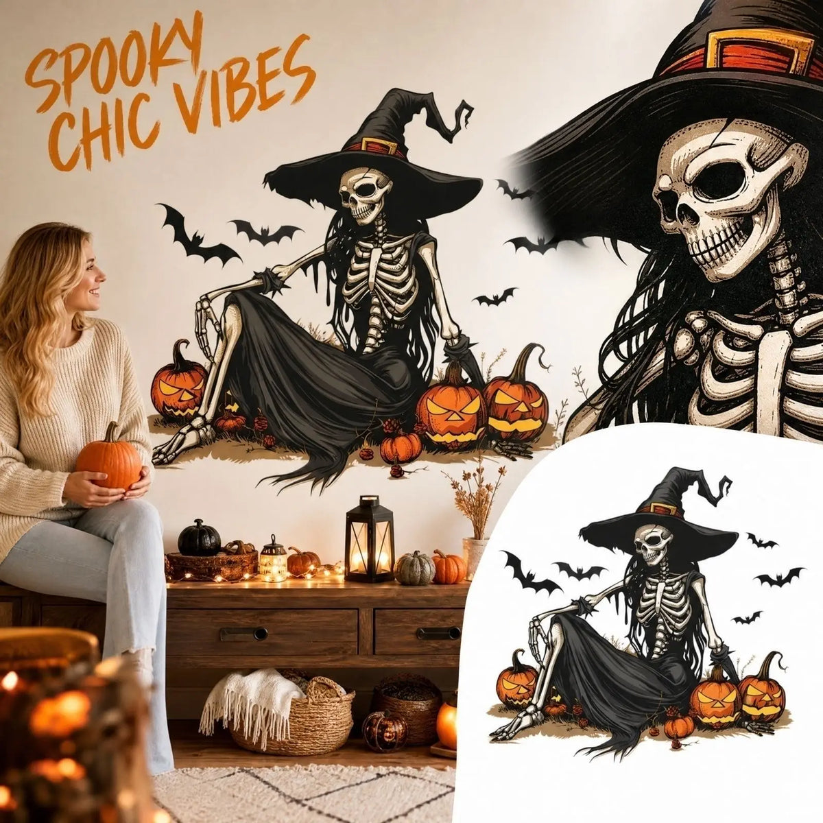 Halloween Wall Stickers – Witch Skeleton Pumpkin Decals