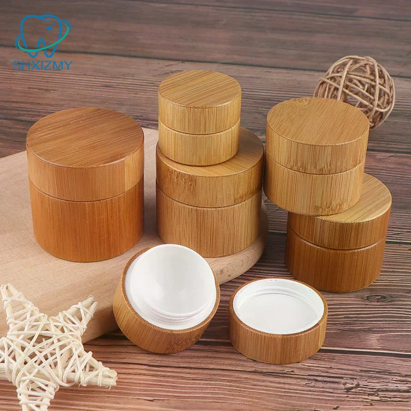 Bamboo & Glass Refillable Cosmetic Cream Jar – Empty Container