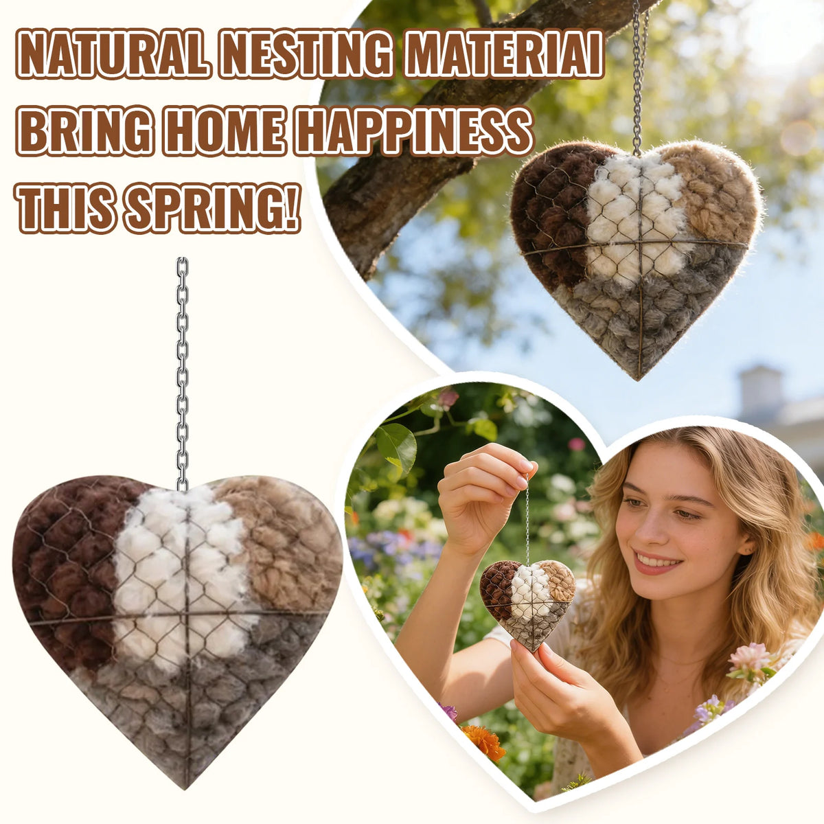 Handmade Heart Bird Nesting Holder – Refillable Cotton Fiber
