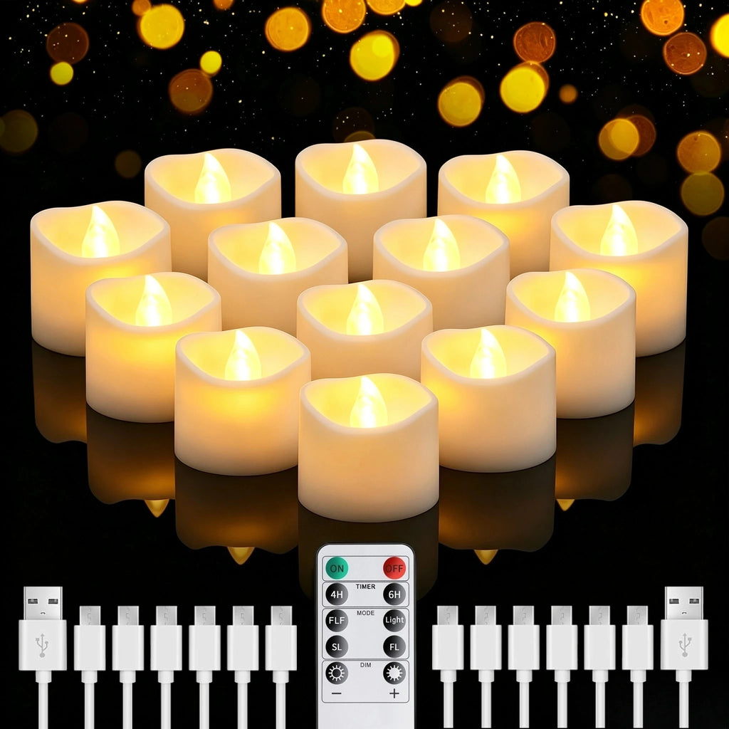 Rechargeable Flameless LED Tealight Candles Remote Timer – 6 Pack