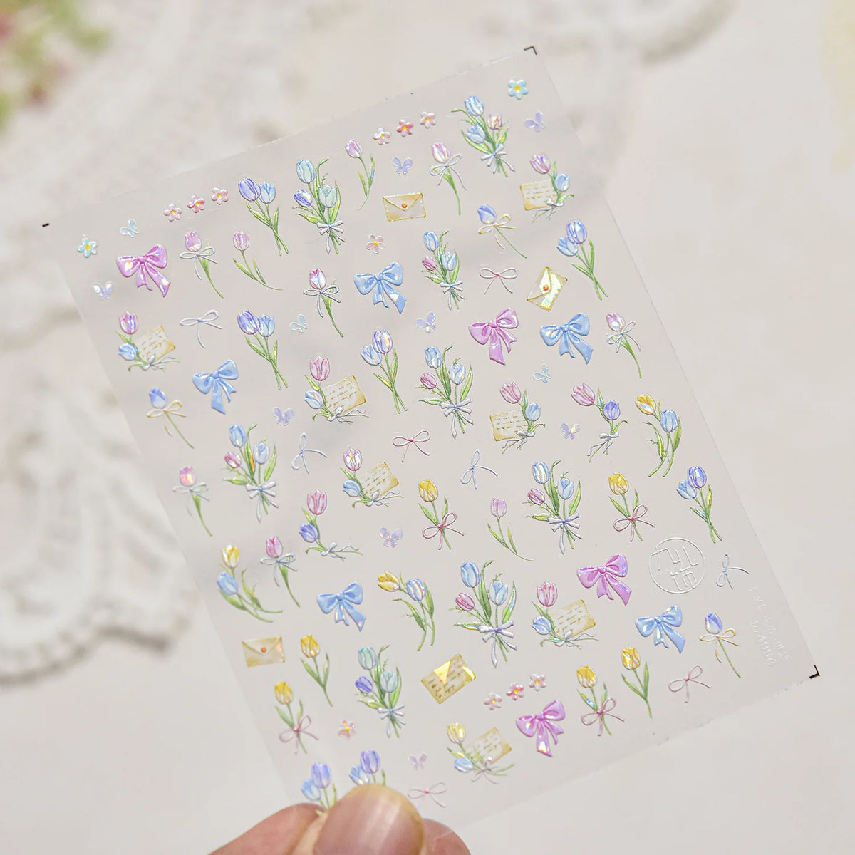 5D Tulip Bow Nail Art Stickers – Self-Adhesive 3D DIY Decals