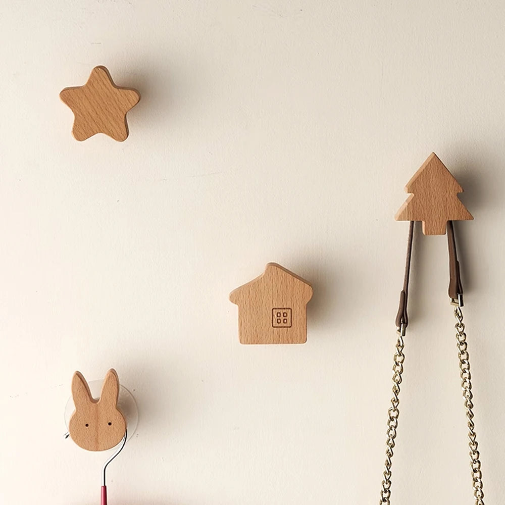 Wooden Heart Shaped Wall Hooks – Adhesive & Screw Mount