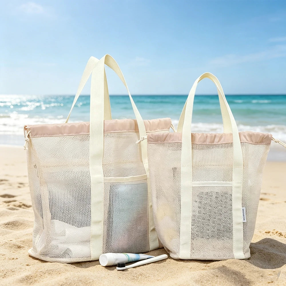 KindFuny Mesh Beach Bag – Drainage Tote Shoulder Bag