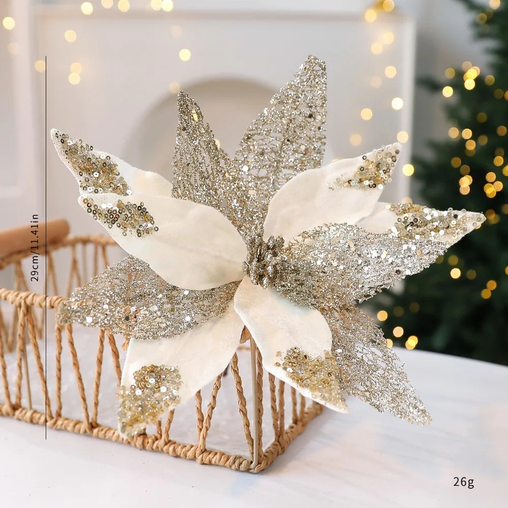 Glitter Poinsettia Artificial Christmas Flower 29cm | Festive Décor
