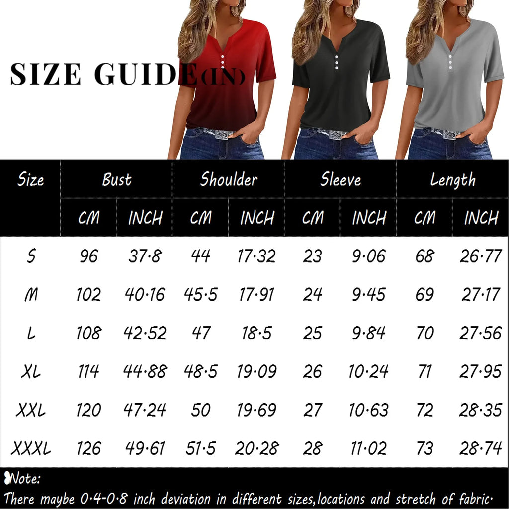 Women's Patchwork V-Neck T-Shirt Short Sleeve Casual Top S–XXXL