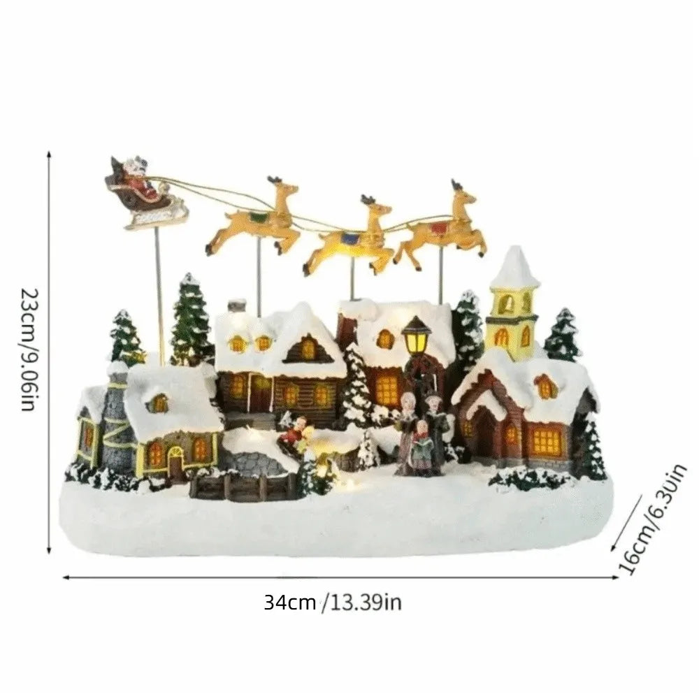 Resin Christmas Village LED Light Music Flying Reindeer Decor