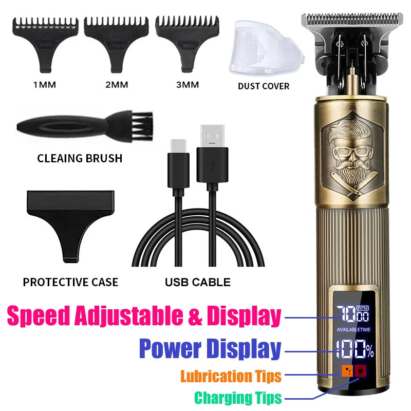 Vintage T9 Rechargeable Hair Clipper & Beard Trimmer for Men
