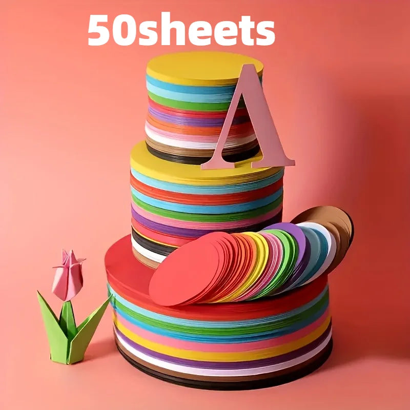 50 Sheets Round Colored Craft Paper for DIY Art & Collage