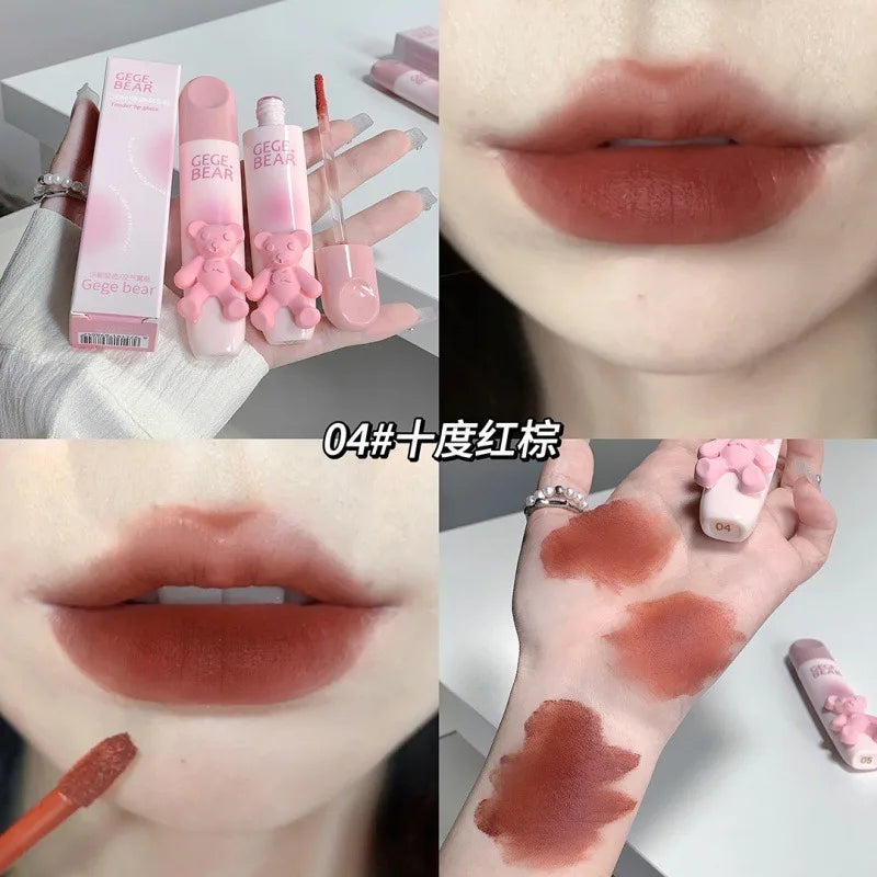 Velvet Matte Bear Lip Tint – 6 Colors, Waterproof Lipgloss