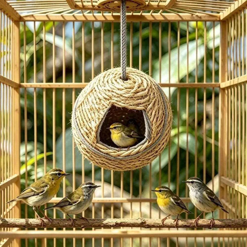Hand-Woven Grass Bird House – Breathable Hanging Outdoor Nest