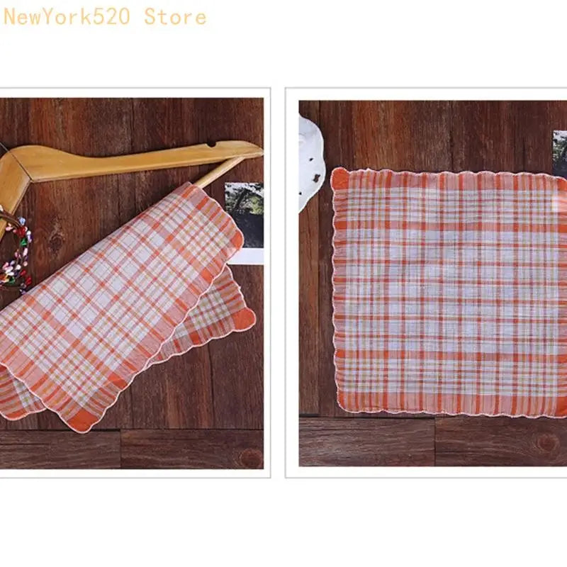 Women's Cotton Handkerchiefs – Check Print & Scalloped Trim Set