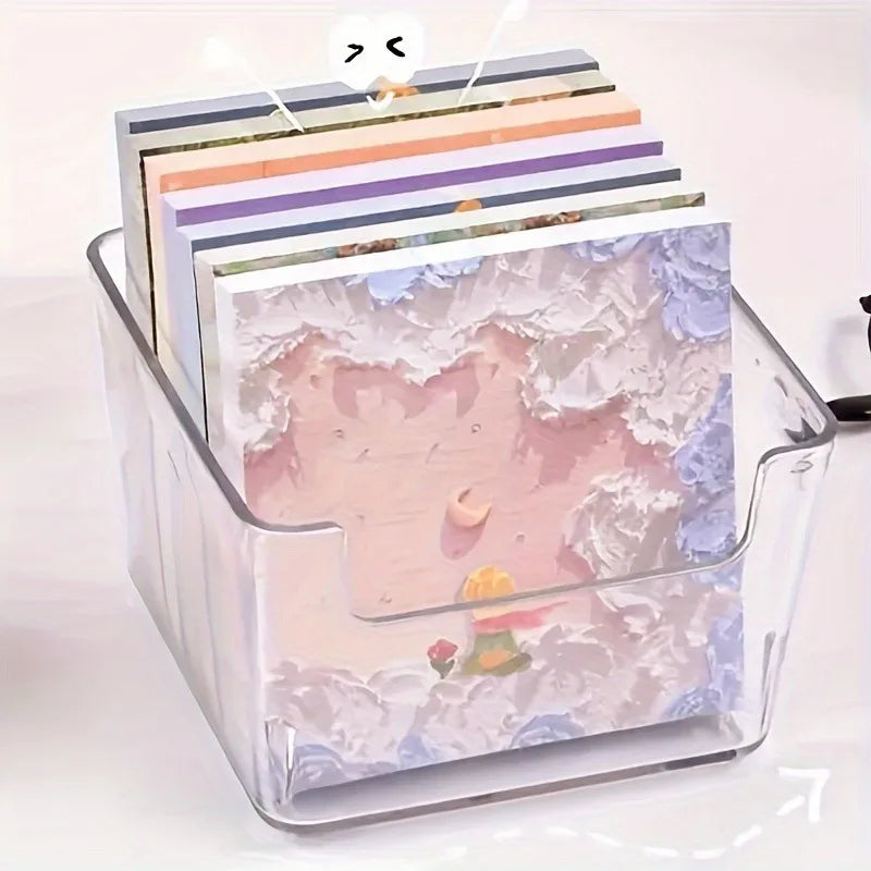 Transparent Notepad Storage Box – Desktop Memo Organizer