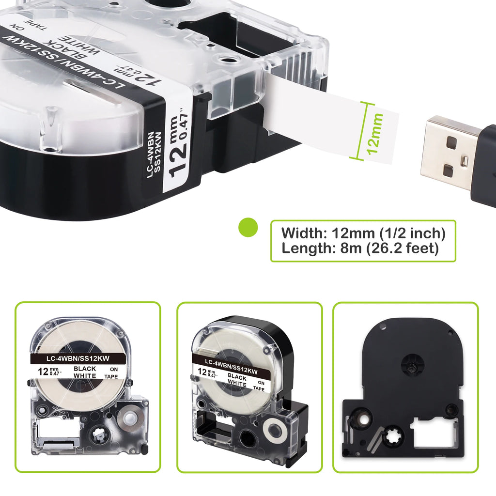 10-Pack 6mm Label Tape Compatible Epson & KingJim LW-300 LW-400