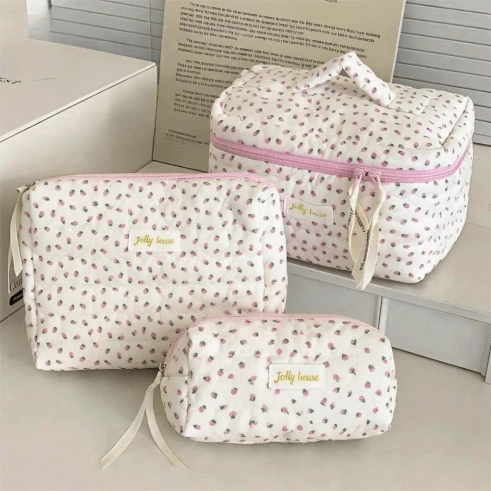 Cotton Strawberry Cosmetic Bag – Travel Makeup Organizer Pouch