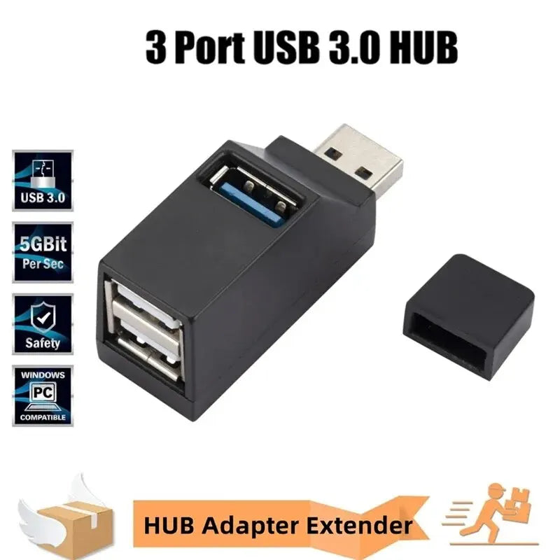 USB 3.0 Hub 3-Port Splitter Adapter for Laptop & Car