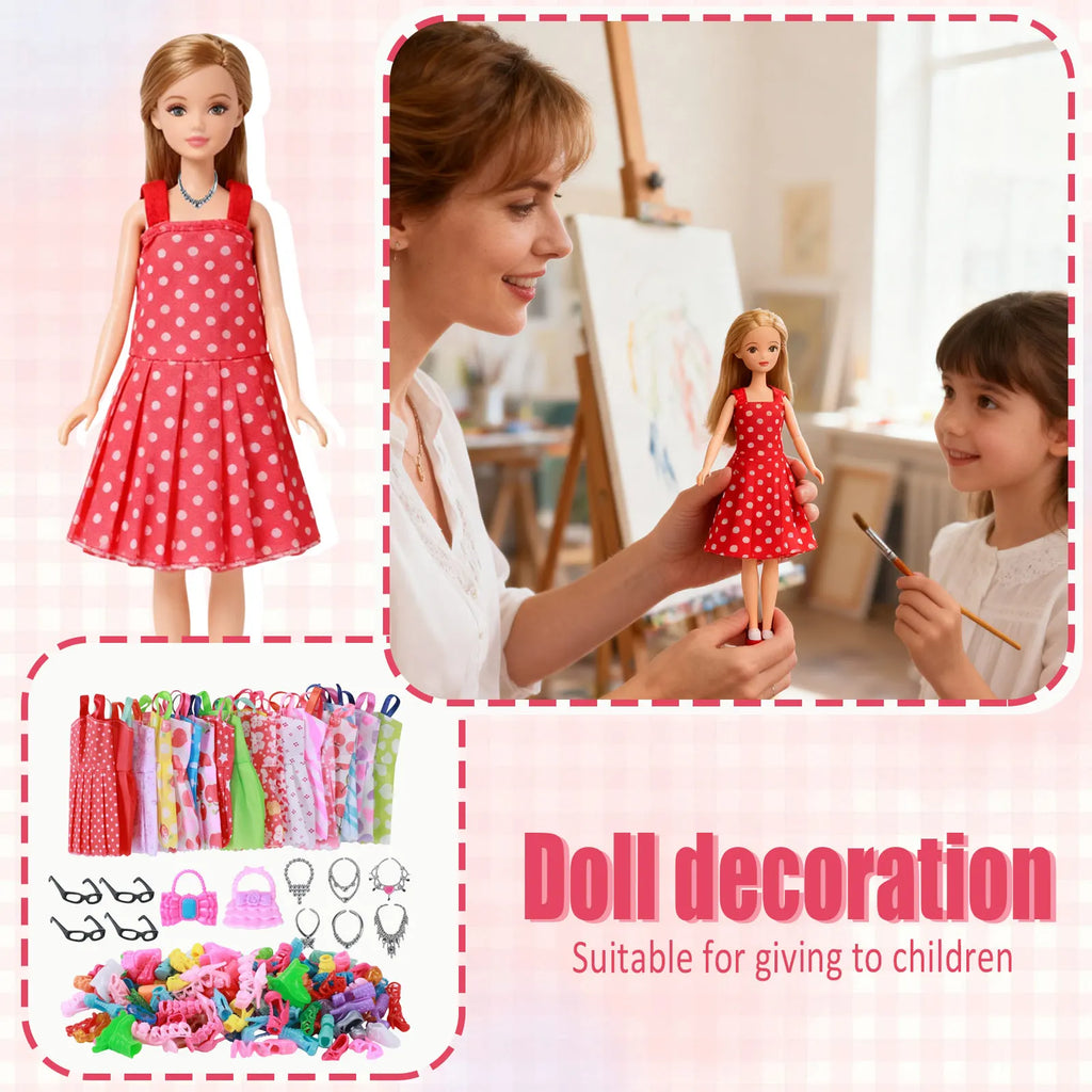 32-Piece Doll Clothes & Accessories Set – Dresses, Shoes & More