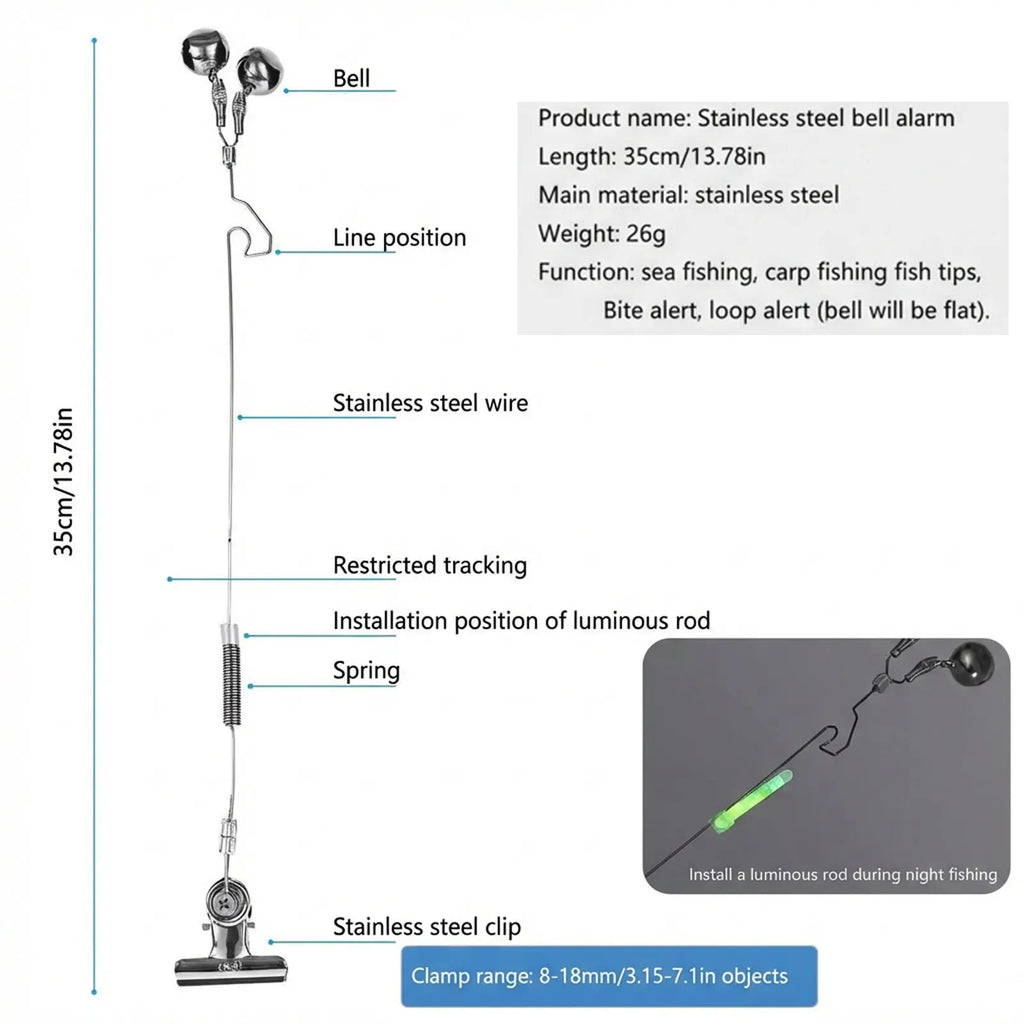 Stainless Steel Fishing Bell Alarms 3-Pack – Bite Alert Tool