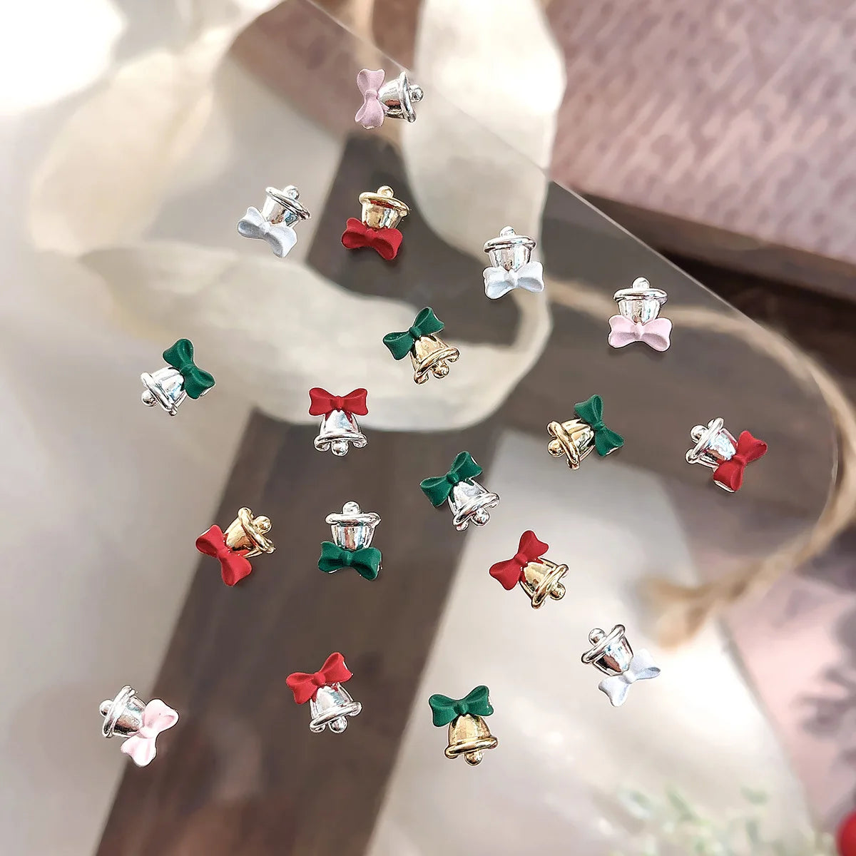 10pc 3D Christmas Bell Nail Charms – Gold & Silver Alloy DIY