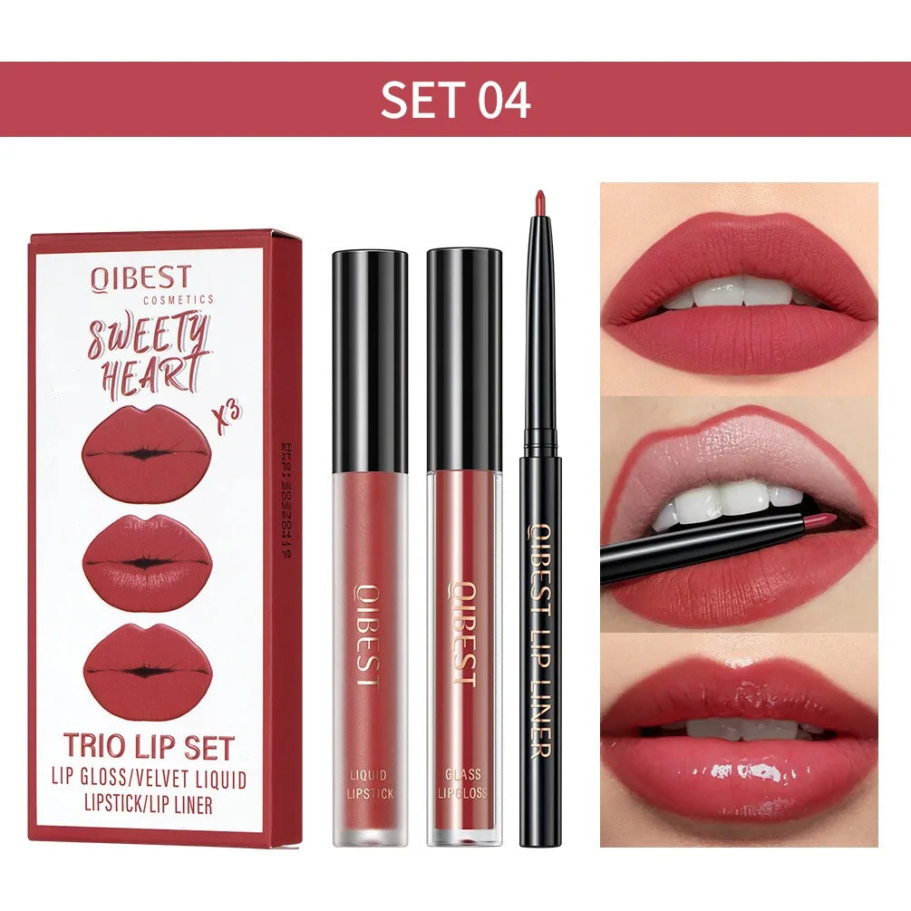 OREADEX 3-Pc Matte Liquid Lipstick & Lip Liner Set – Long Lasting