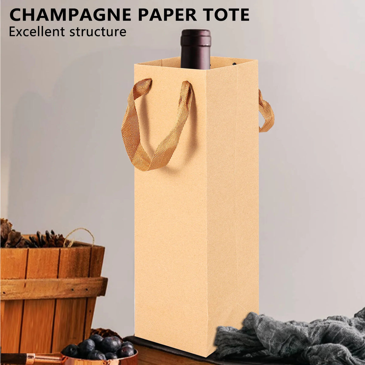 12-Pack Brown Kraft Paper Wine Gift Bags with Rope Handles 4×4×13.8"
