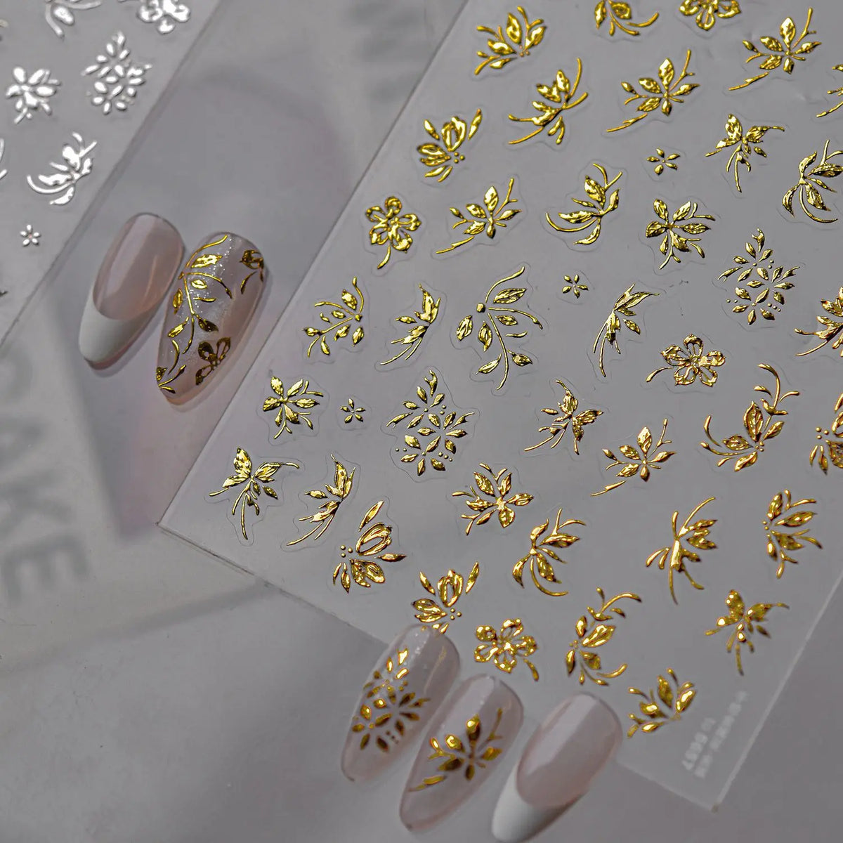 Bronzing Metallic Flower Nail Art Stickers – Gold & Silver Decals