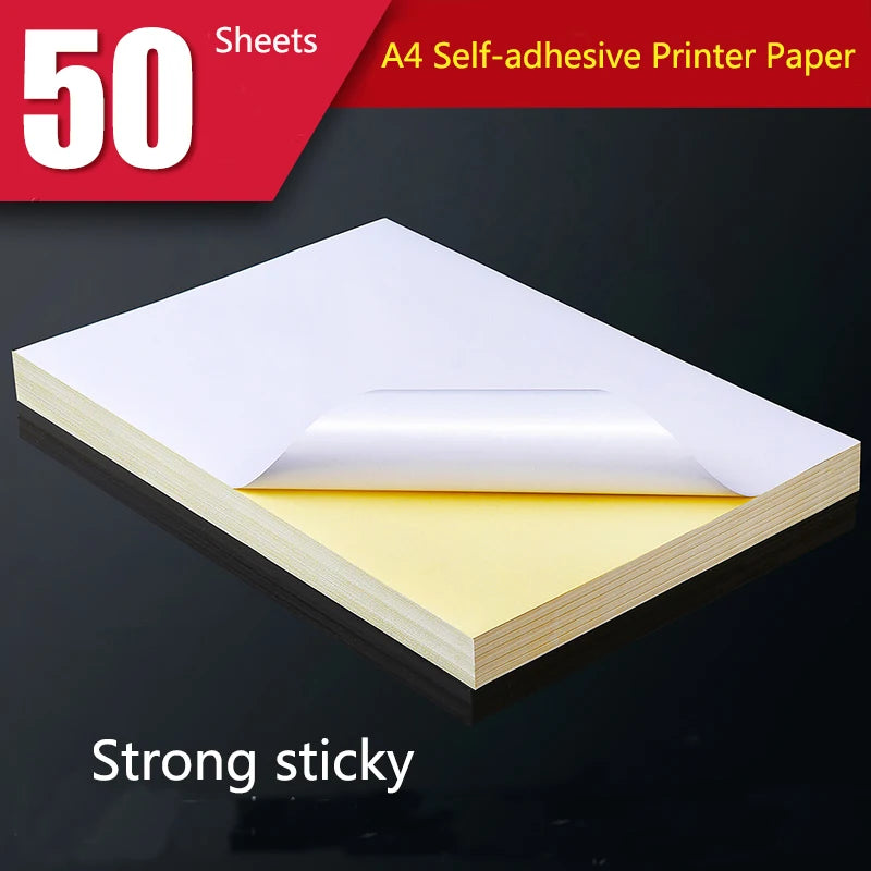 50 Sheets A4 White Matte Self-Adhesive Sticker Label Paper