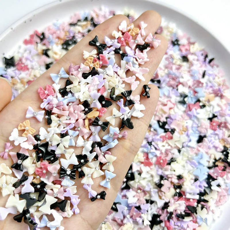 20pcs 3D Bowtie Nail Charms Pearl Bow Rhinestone Nail Art