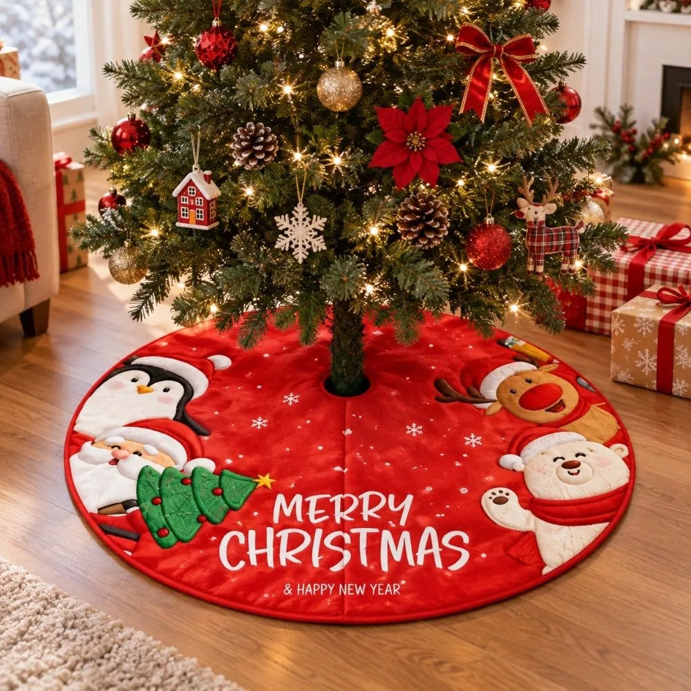 90cm Christmas Tree Skirt – Elk & Santa Print | 10 Styles