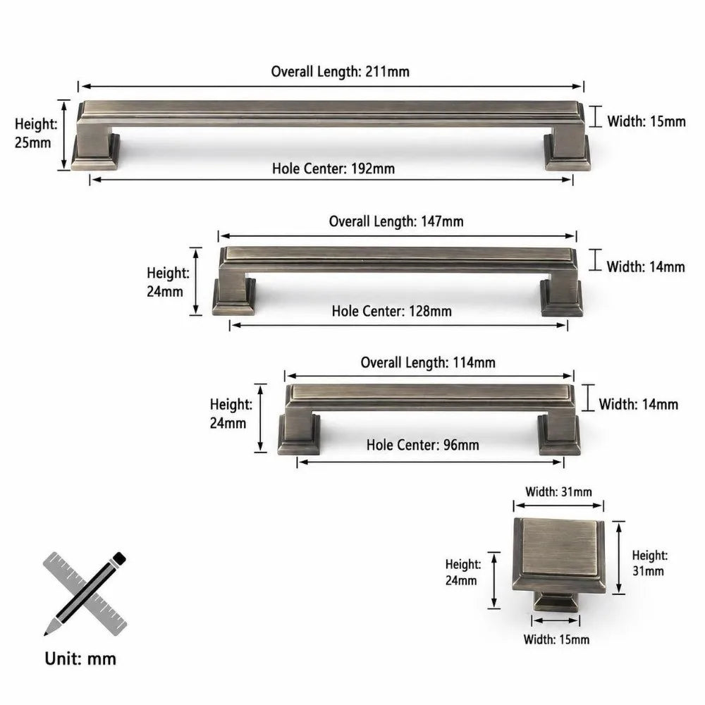 Modern Zinc Alloy Cabinet Handles & Square Door Knobs